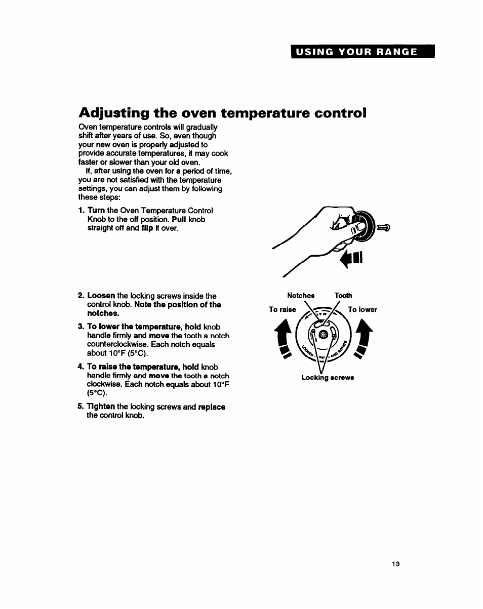Adjusting the oven temperature control | Whirlpool FEP350Y User Manual | Page 13 / 30