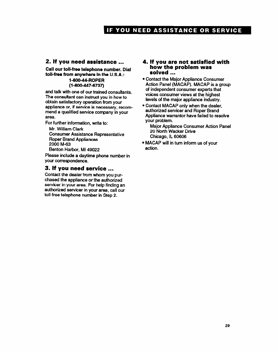 If you need assistance, If you need service | Whirlpool FEP350Y User Manual | Page 29 / 30