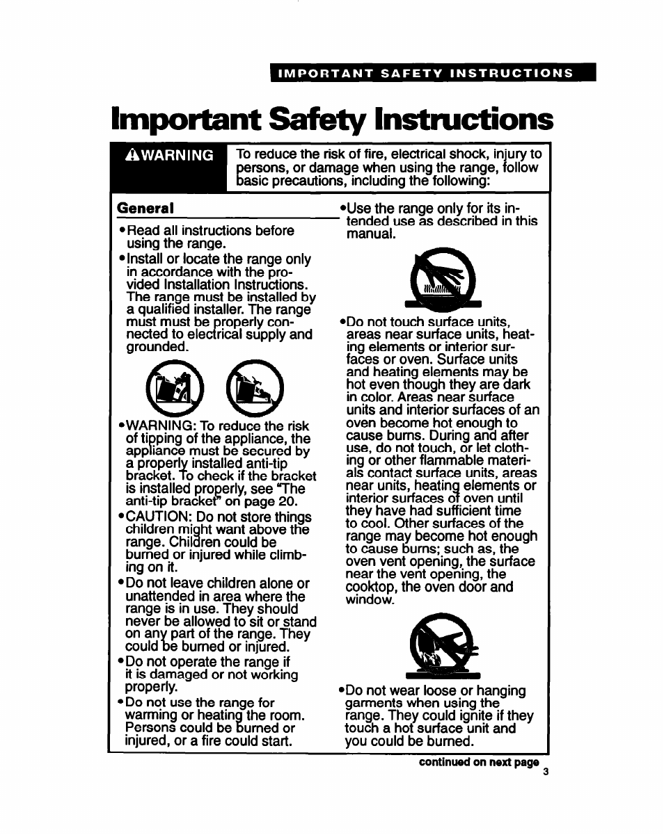 Important safety instructions, Ikwarning | Whirlpool FEP350Y User Manual | Page 3 / 30