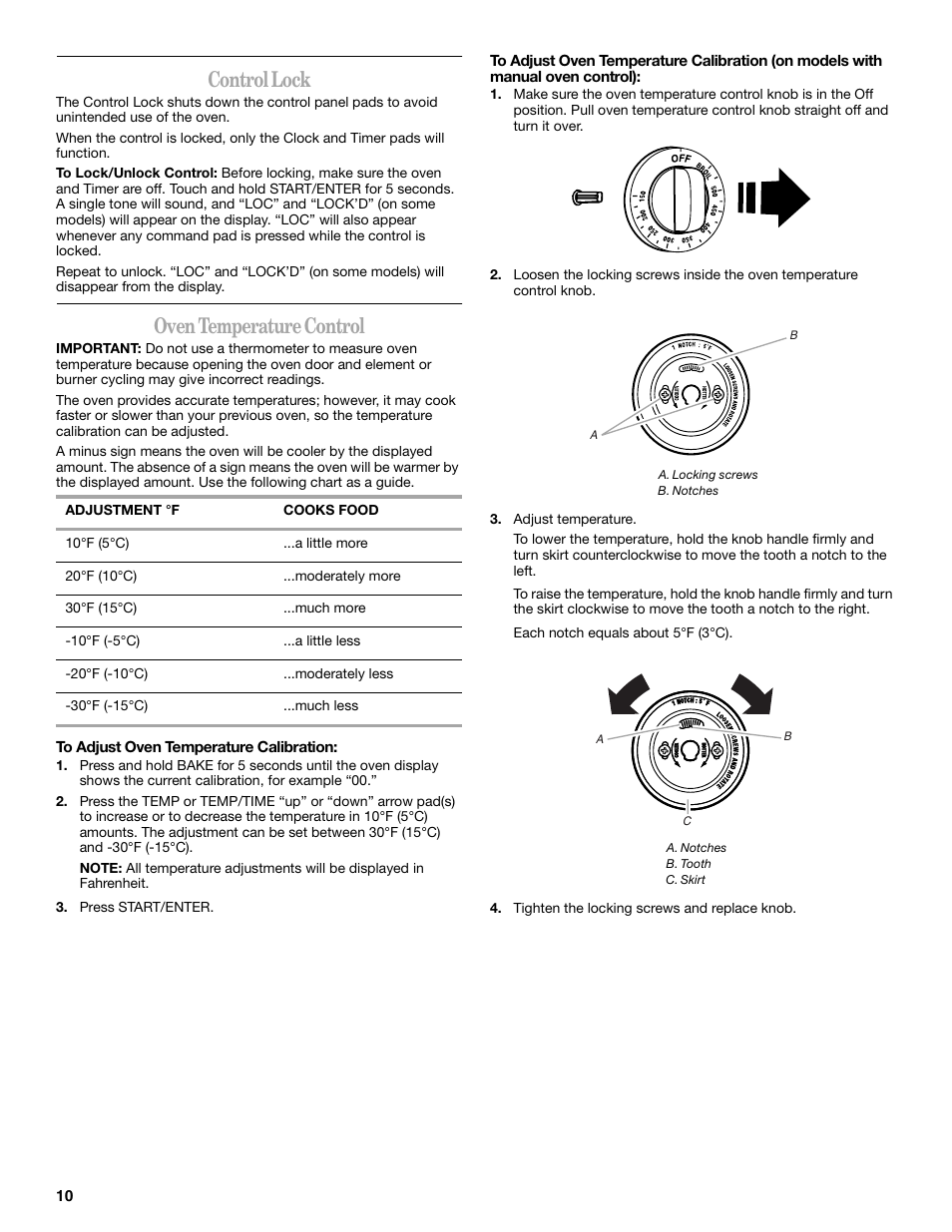 Control lock, Oven temperature control | Whirlpool 9762358A User Manual | Page 10 / 20
