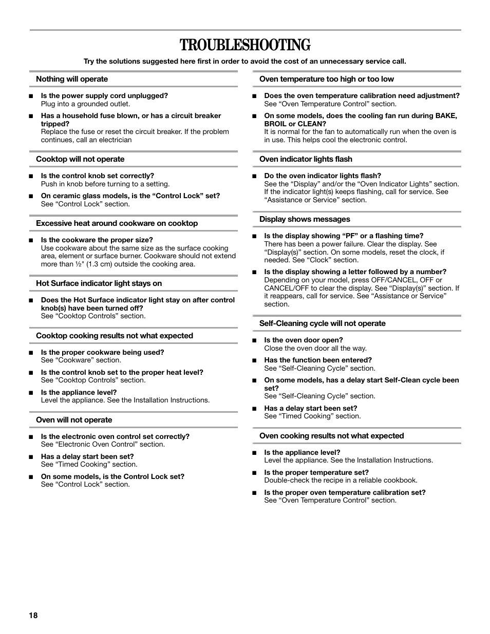 Troubleshooting | Whirlpool 9762358A User Manual | Page 18 / 20