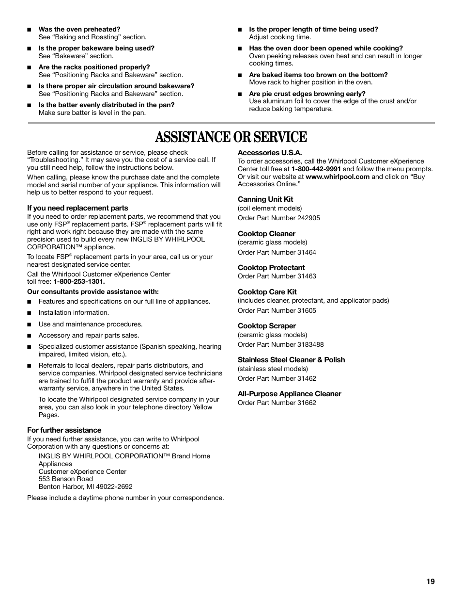 Assistance or service | Whirlpool 9762358A User Manual | Page 19 / 20