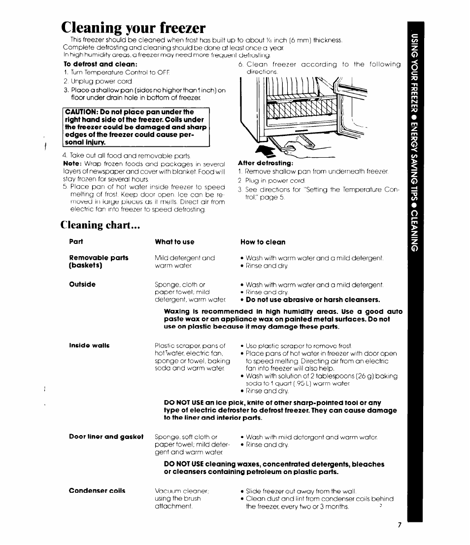 Cleaning chart, Cleaning your freezer | Whirlpool EV190F User Manual | Page 7 / 12