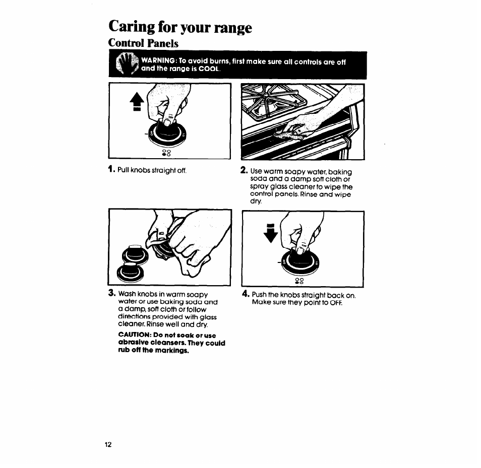 Caring for your range, Control panels | Whirlpool SF335ESR/ER User Manual | Page 12 / 24