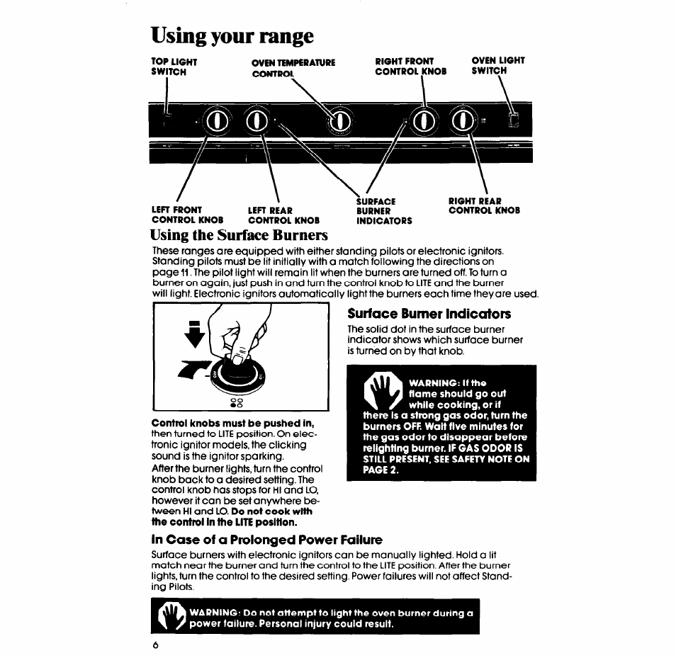 Using your range, Using the surface burners | Whirlpool SF335ESR/ER User Manual | Page 6 / 24