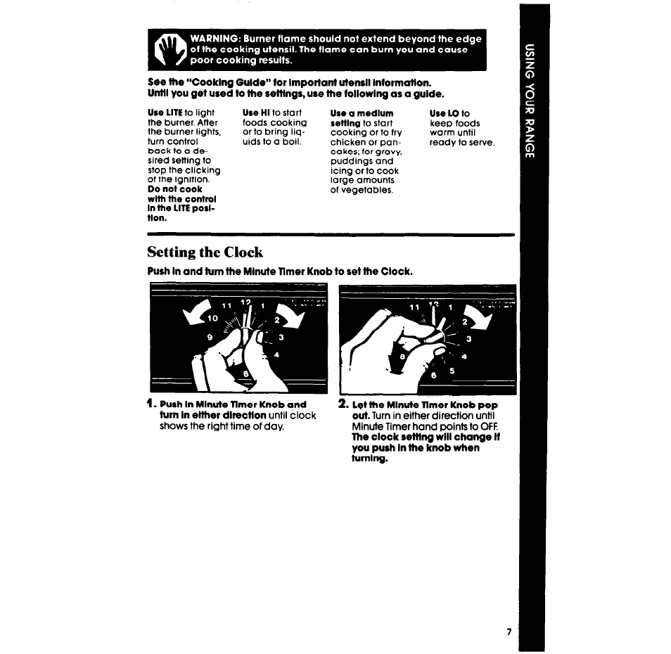 Setting the clock | Whirlpool SF335ESR/ER User Manual | Page 7 / 24
