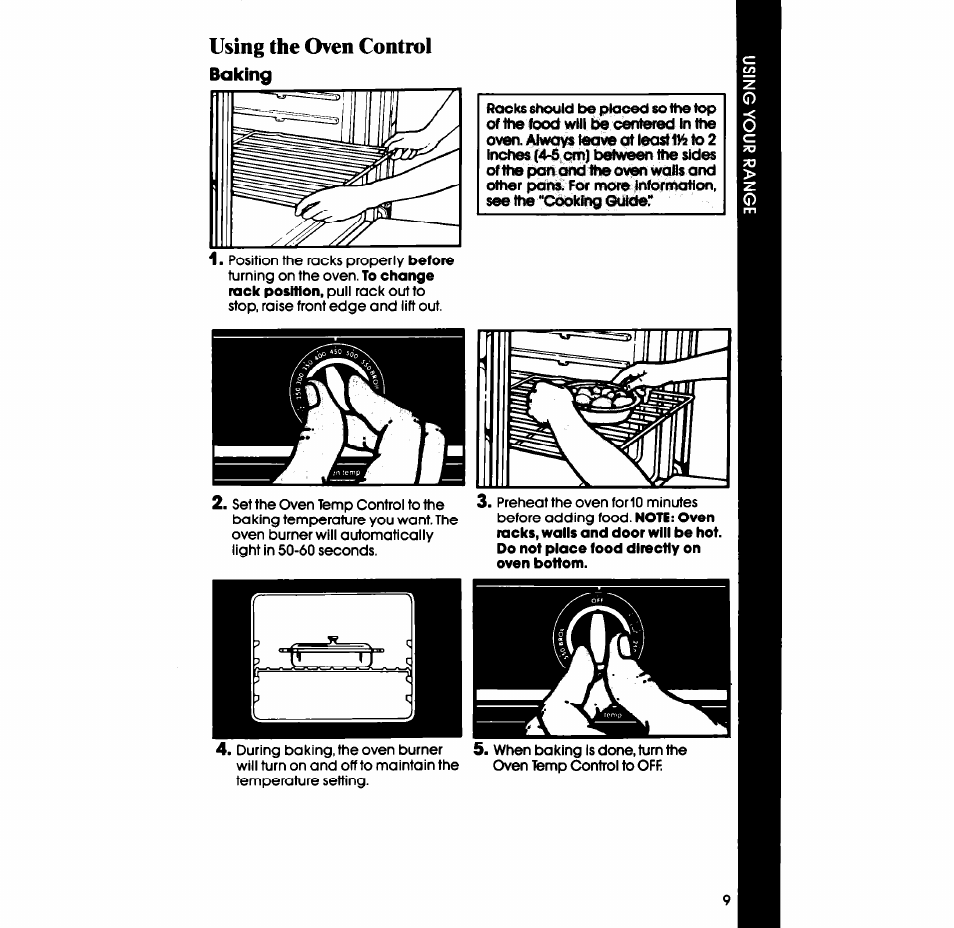 Using the oven control baking, Using the oven control, Baking | Whirlpool SF335ESR/ER User Manual | Page 9 / 24