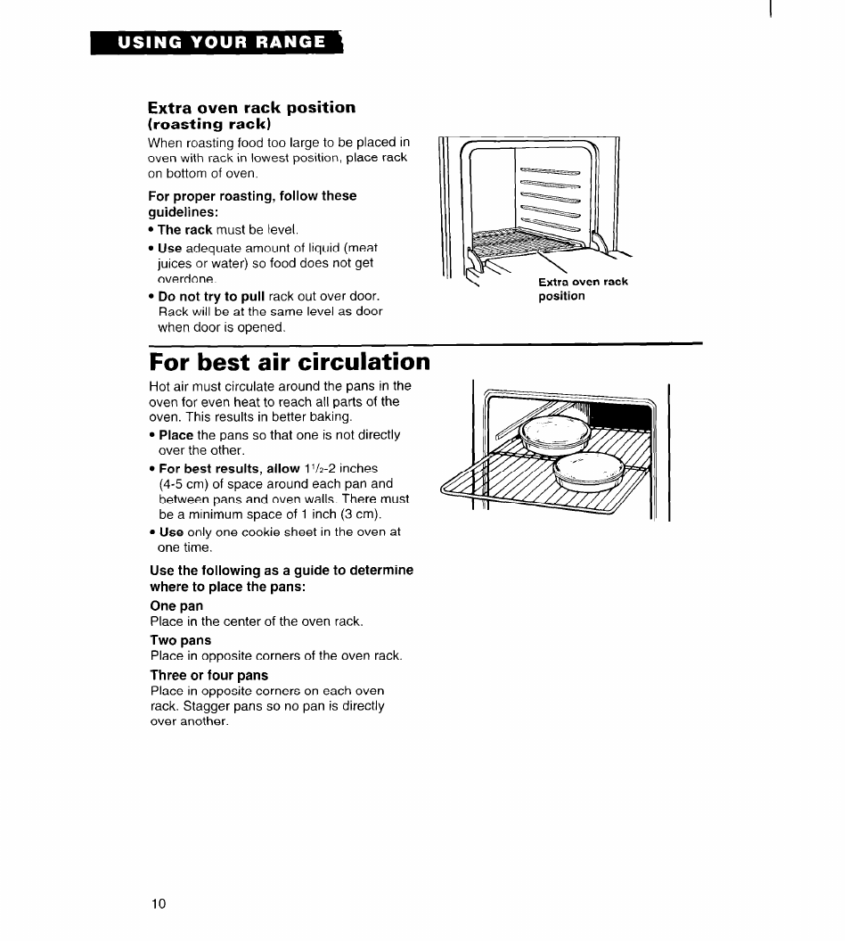 Extra oven rack position (roasting rack), For best air circulation | Whirlpool FGS385B User Manual | Page 10 / 32