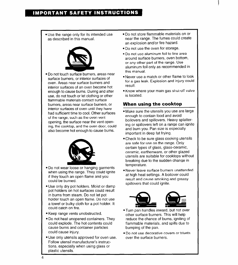 When using the cooktop, Important safety instructions | Whirlpool FGS385B User Manual | Page 4 / 32