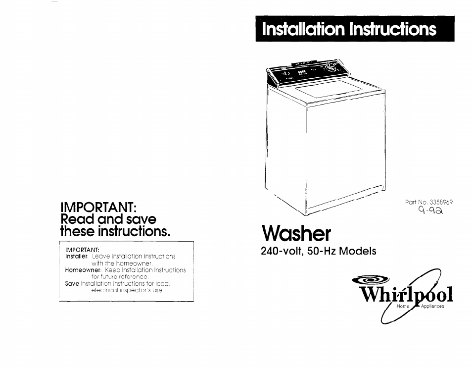 Whirlpool 3358969 User Manual | 5 pages