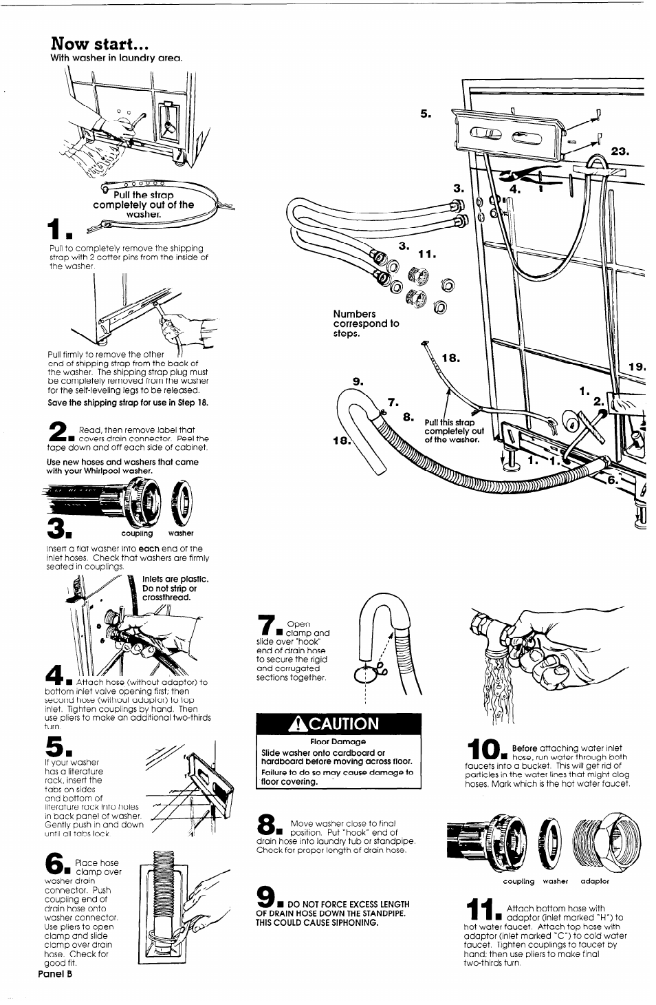 With washer in iaundry area, Now start, Acaution | Whirlpool 3358969 User Manual | Page 3 / 5