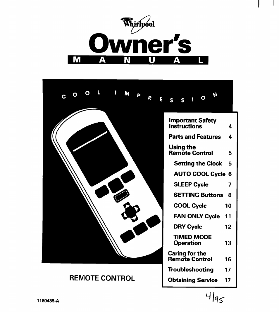 Whirlpool 1180435-A User Manual | 17 pages