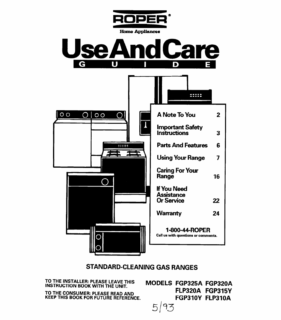 Whirlpool FGP325A User Manual | 24 pages