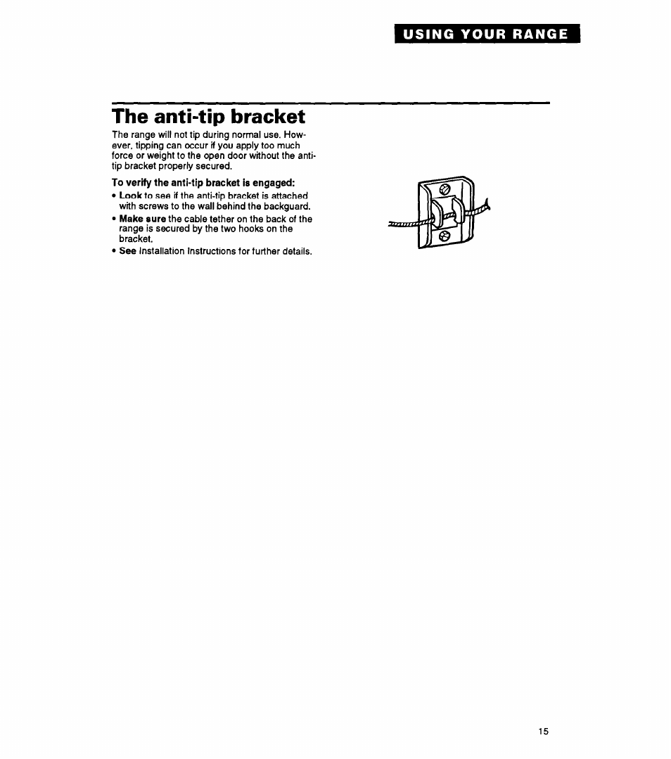 The anti-tip bracket | Whirlpool FGP325A User Manual | Page 15 / 24