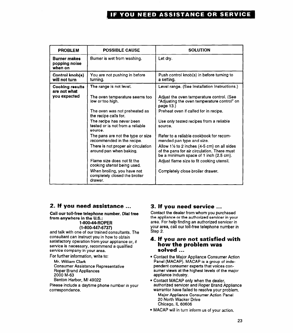 If you need assistance, If you need service | Whirlpool FGP325A User Manual | Page 23 / 24