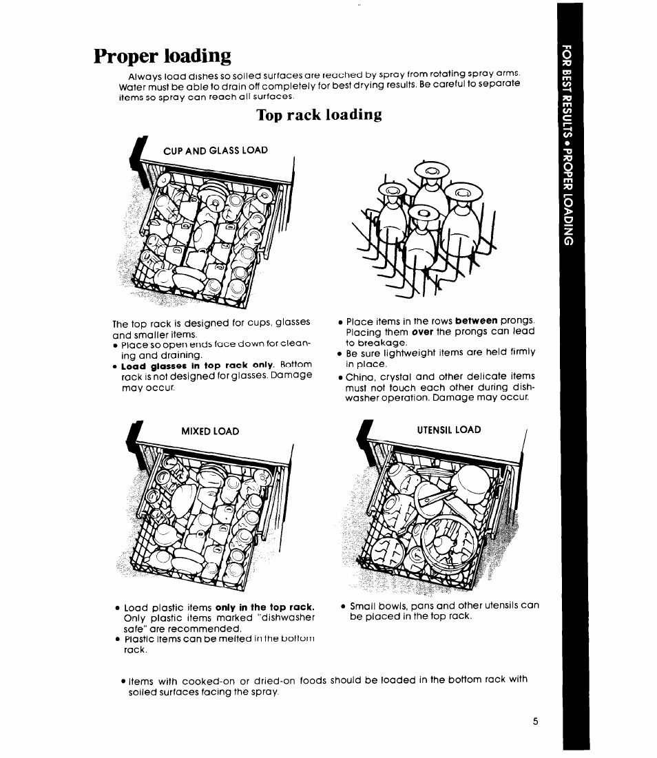 Top rack loading, Proper loading | Whirlpool DP3000XR Series User Manual | Page 5 / 16