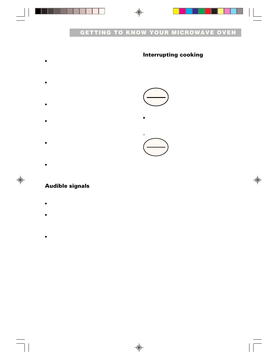 Interrupting cooking, Audible signals | Whirlpool CMT061SG User Manual | Page 11 / 28