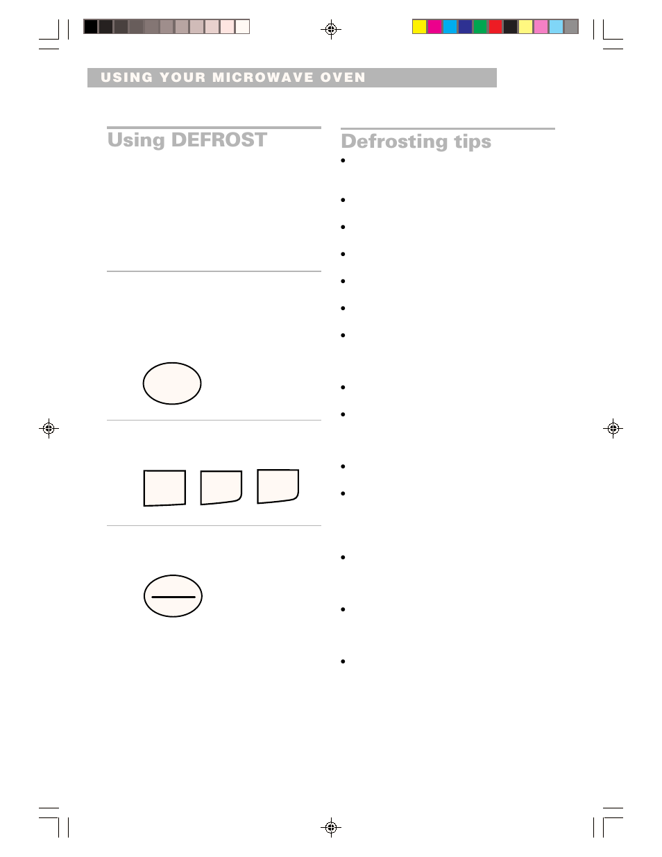 Using defrost, Defrosting tips | Whirlpool CMT061SG User Manual | Page 18 / 28