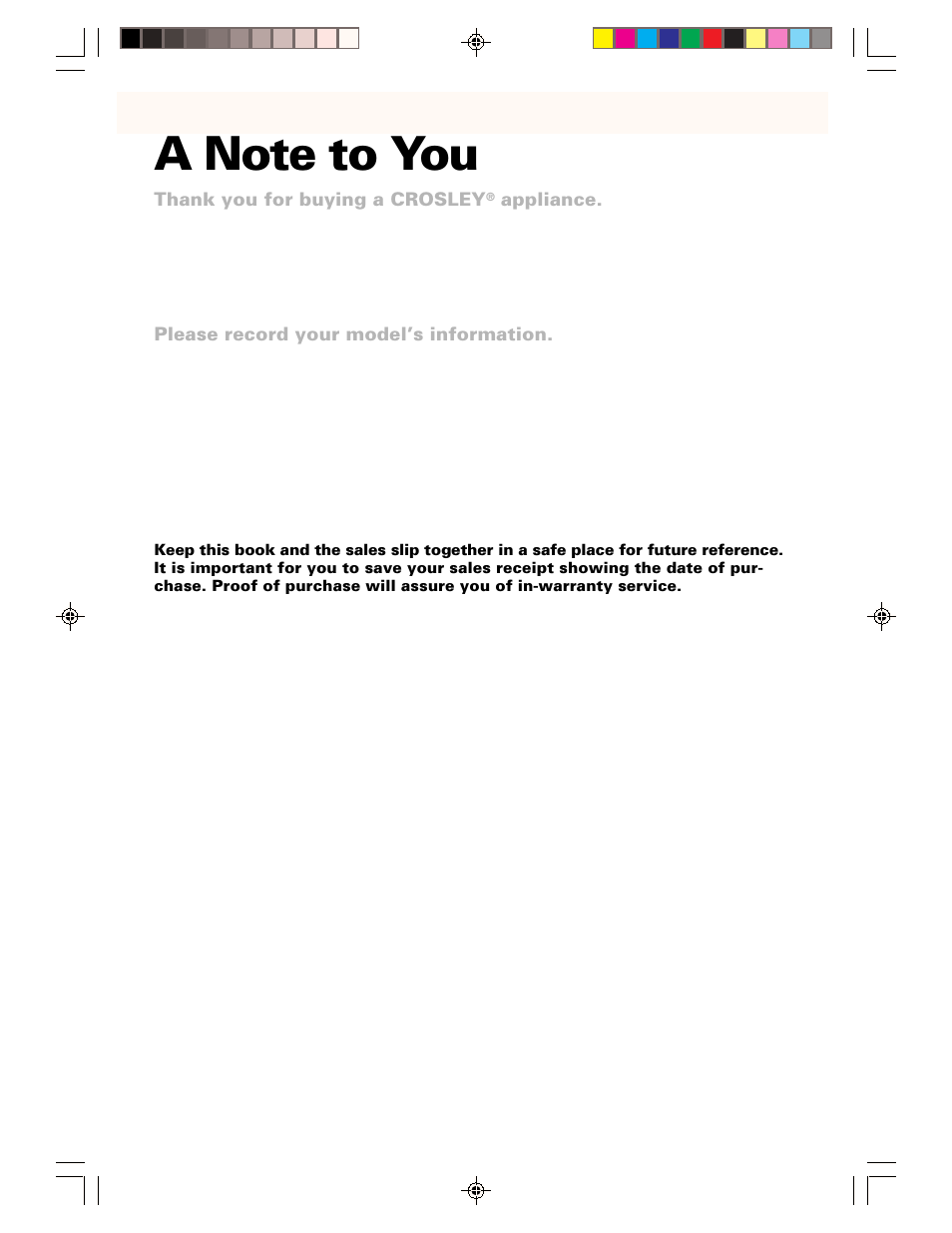 A note to you | Whirlpool CMT061SG User Manual | Page 2 / 28