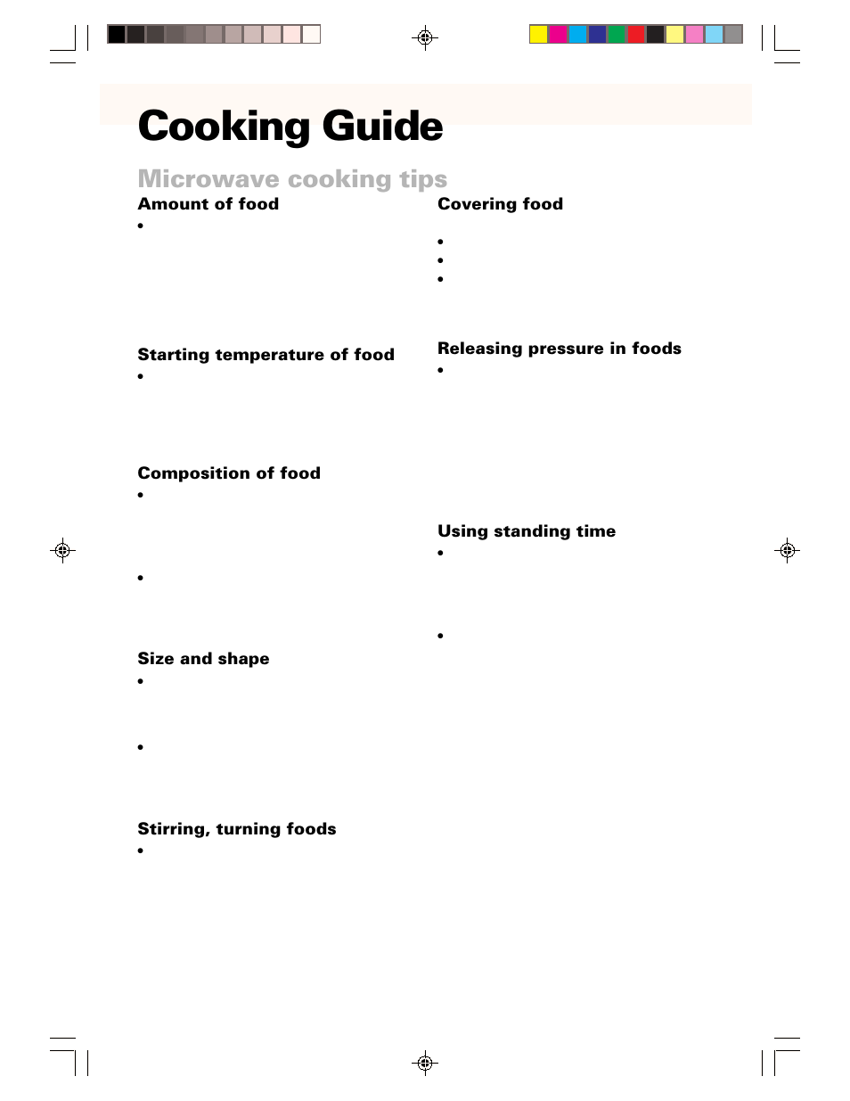 Cooking guide, Microwave cooking tips | Whirlpool CMT061SG User Manual | Page 23 / 28