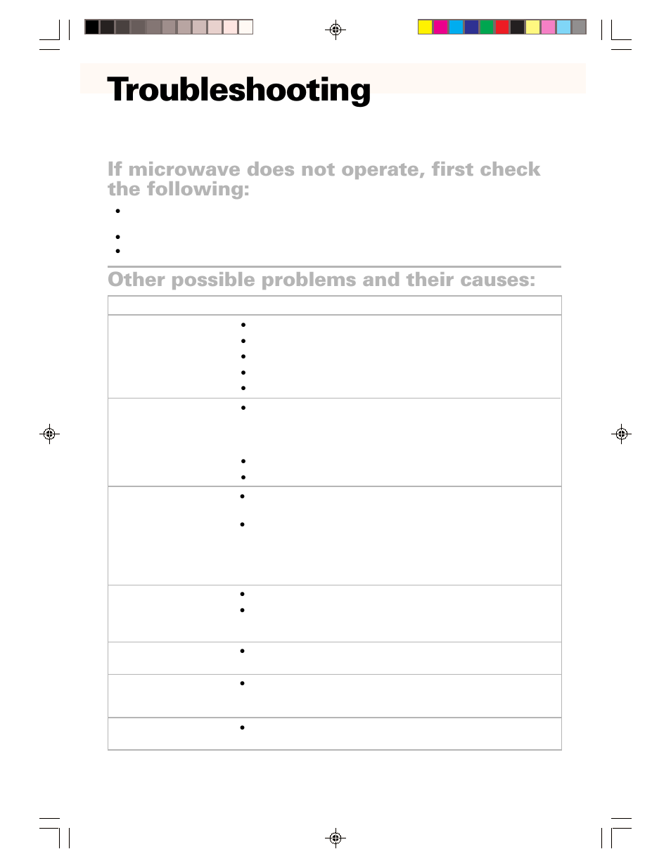 Troubleshooting, Other possible problems and their causes | Whirlpool CMT061SG User Manual | Page 26 / 28