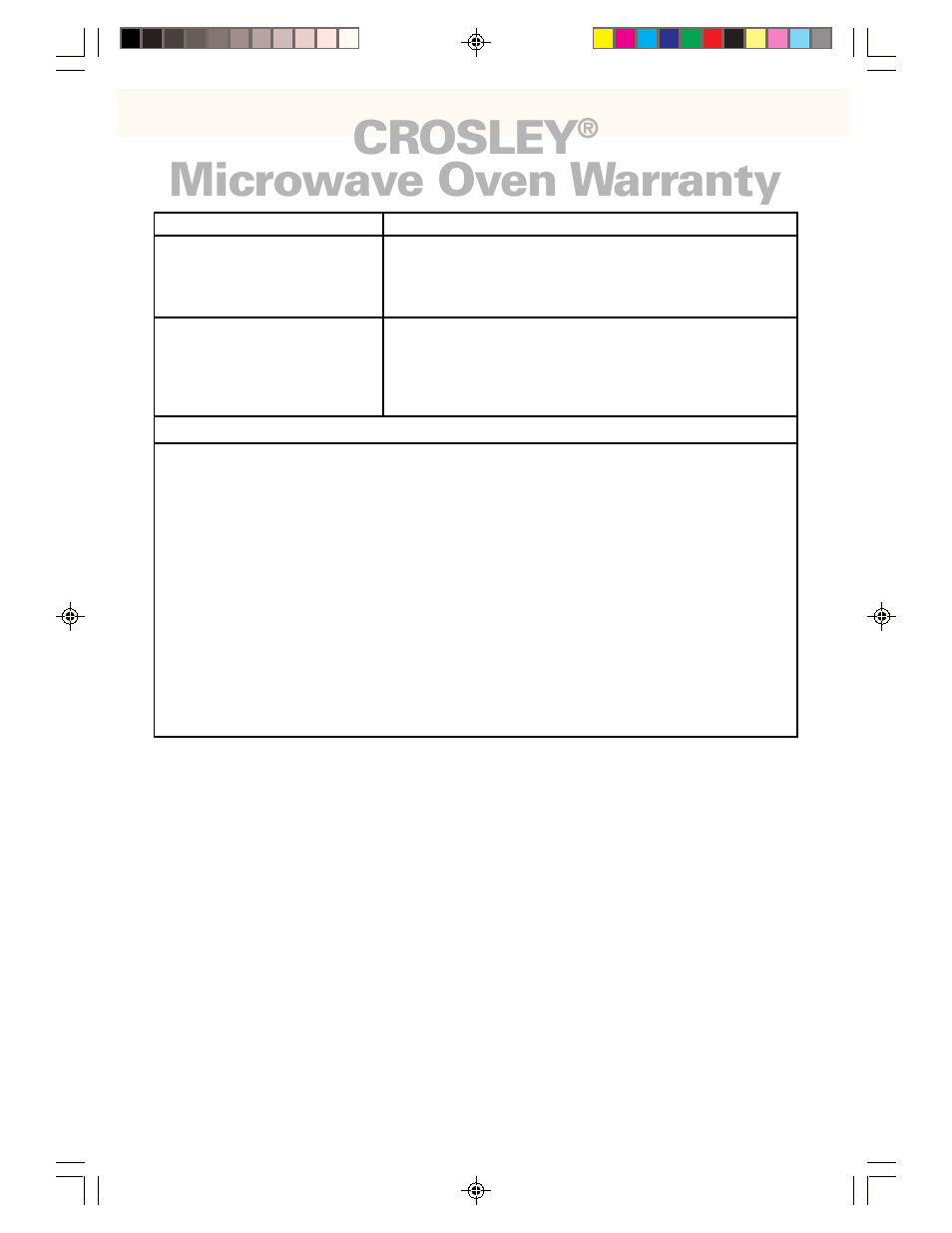 Warranty, Crosley, Microwave oven warranty | Whirlpool CMT061SG User Manual | Page 28 / 28