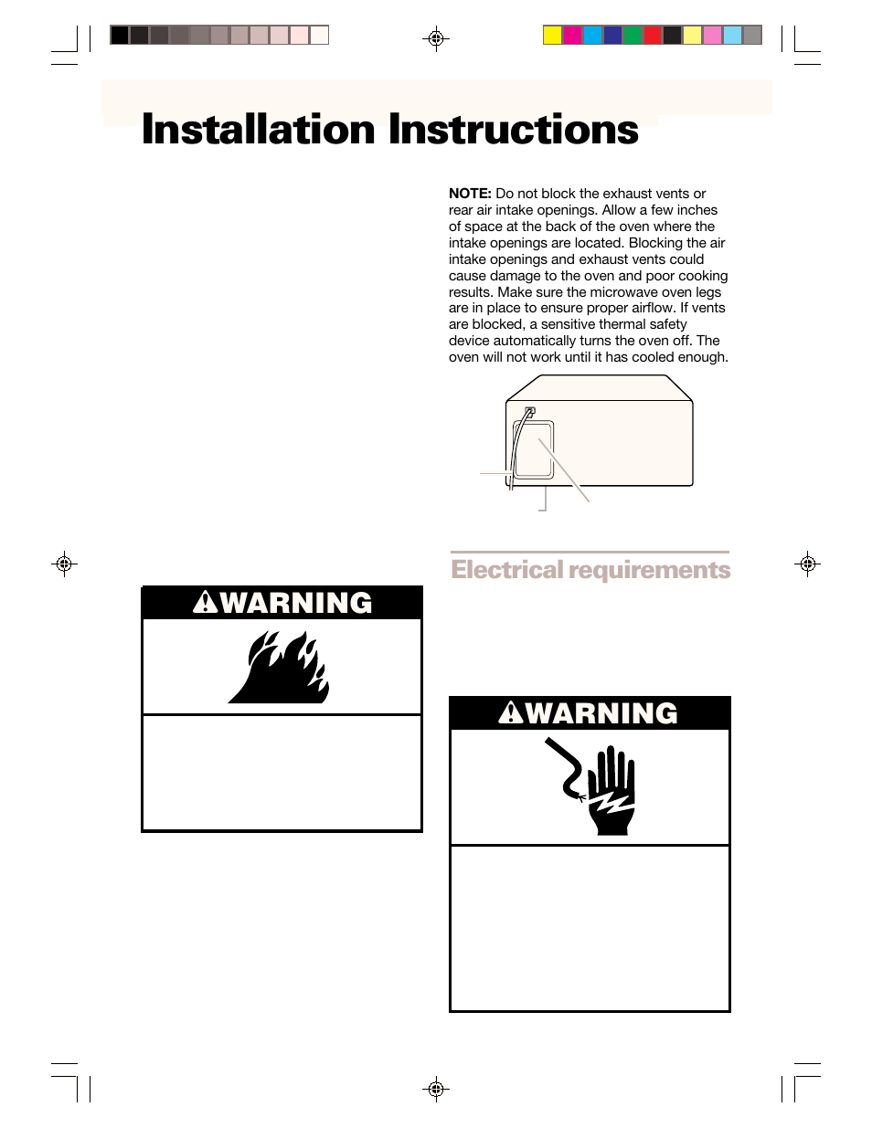 Installation instructions, Wwarning, Electrical requirements | Whirlpool CMT061SG User Manual | Page 5 / 28