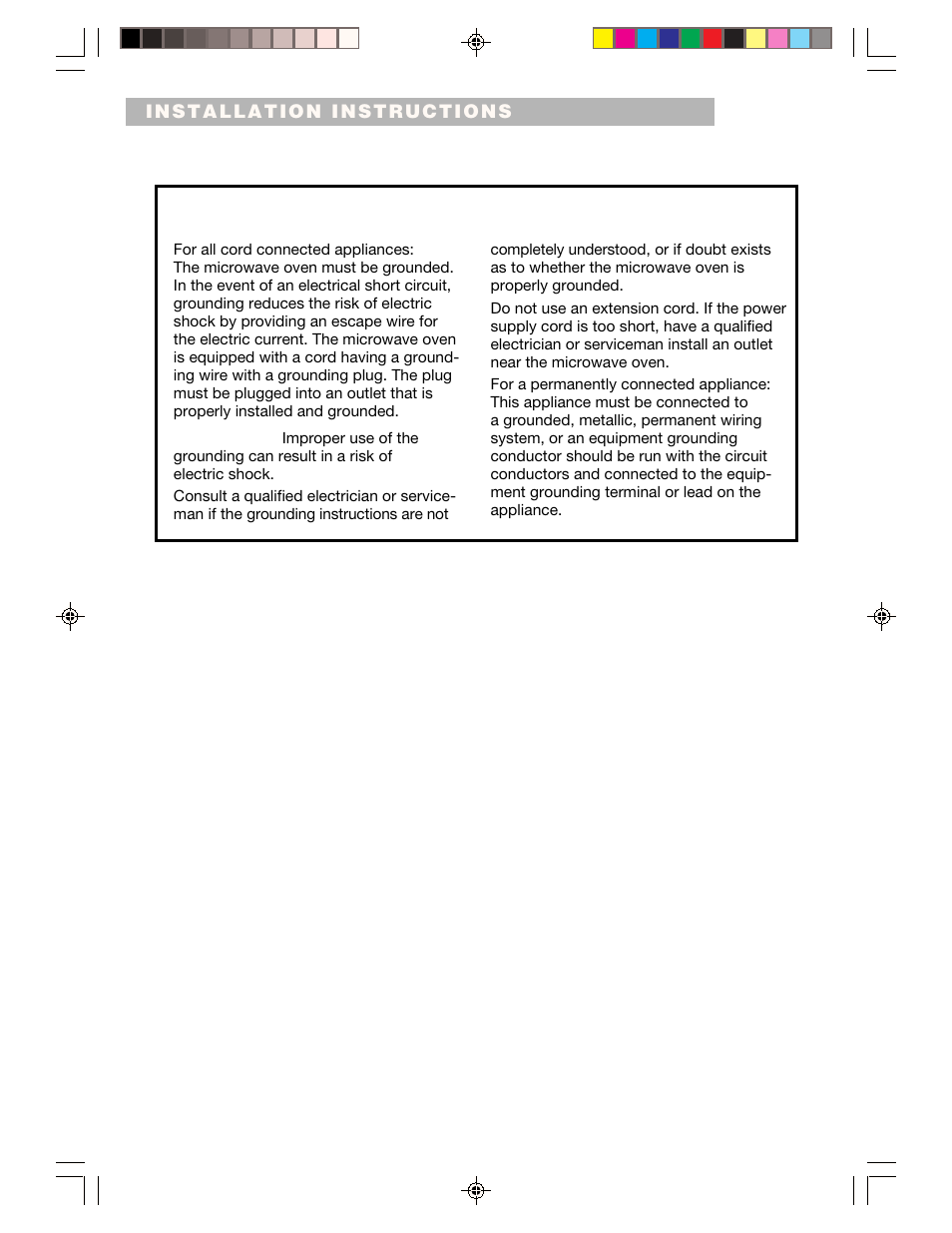 Grounding instructions, Warning | Whirlpool CMT061SG User Manual | Page 6 / 28