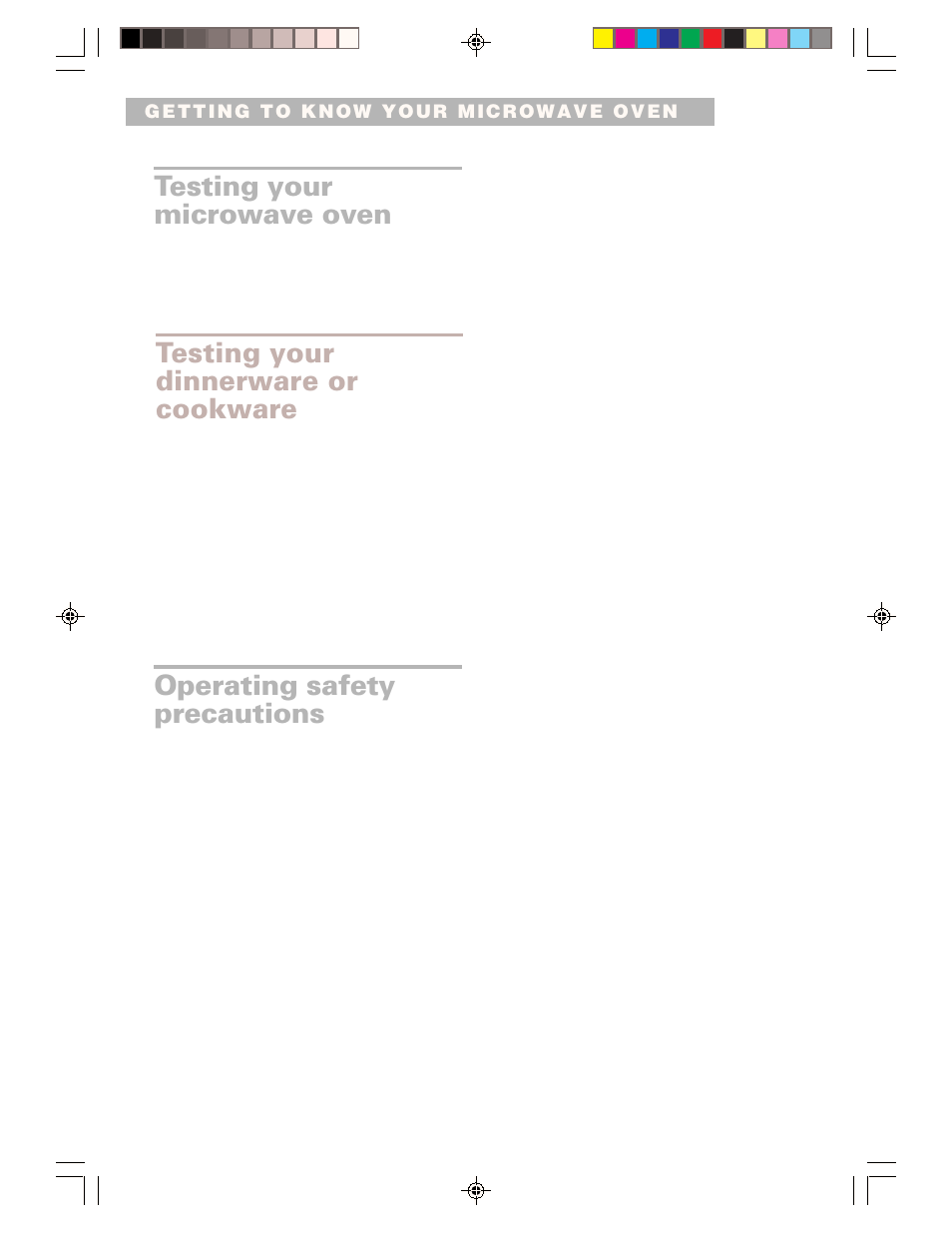 Testing your microwave oven, Testing your dinnerware or cookware, Operating safety precautions | Whirlpool CMT061SG User Manual | Page 8 / 28