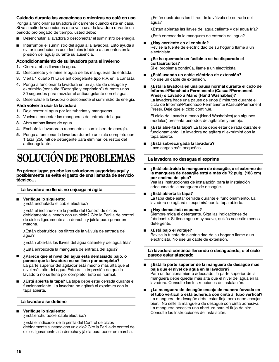 Solución de problemas | Whirlpool 8539782 User Manual | Page 18 / 20