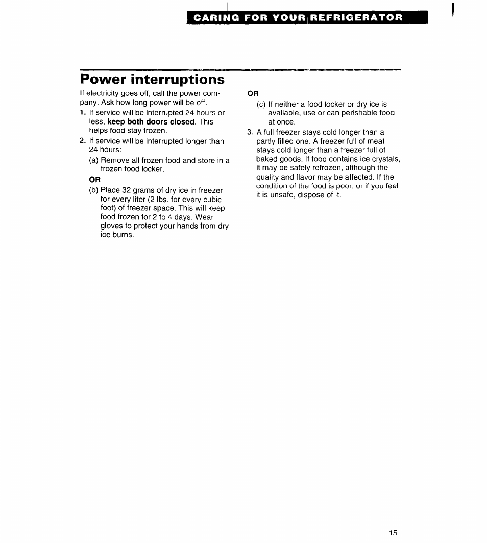 Power interruptions | Whirlpool 3VET16GK User Manual | Page 15 / 20