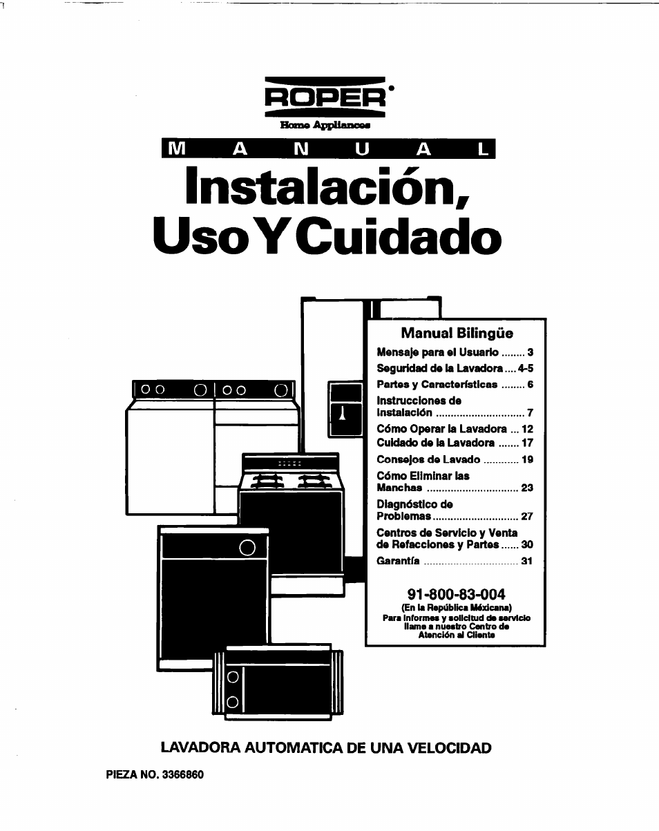 Instalación, uso y cuidado, O 1 o o o | Whirlpool 3366860 User Manual | Page 22 / 53