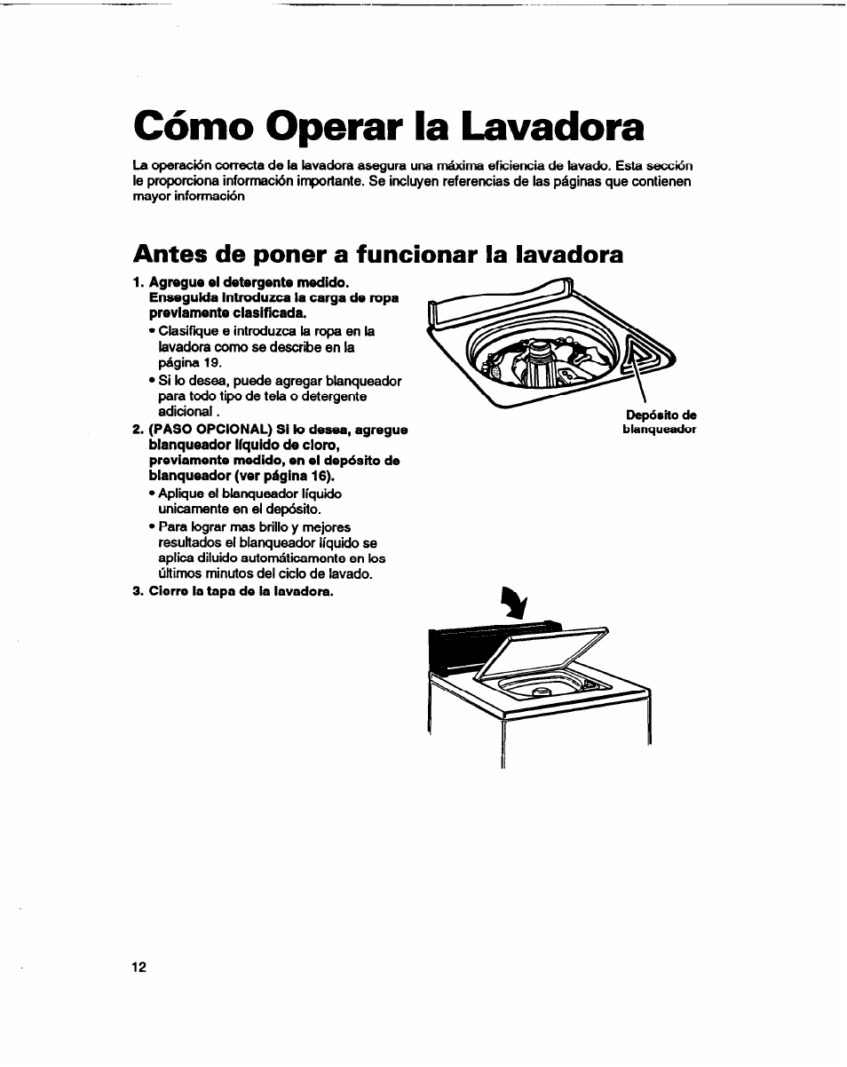 Cómo operar la lavadora, Antes de poner a funcionar la lavadora | Whirlpool 3366860 User Manual | Page 33 / 53