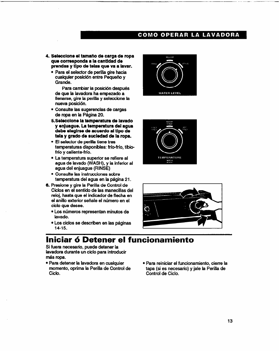 Iniciar ó detener el funcionamiento | Whirlpool 3366860 User Manual | Page 34 / 53