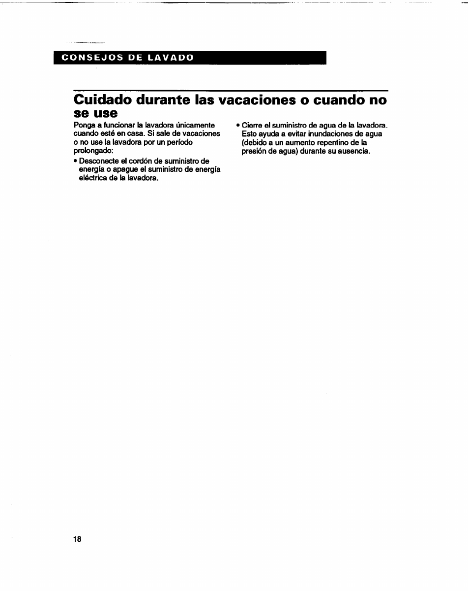 Cuidado durante las vacaciones o cuando no | Whirlpool 3366860 User Manual | Page 39 / 53