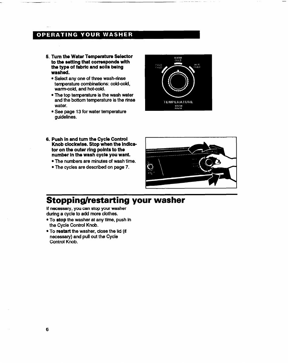 Stopping/restarting your washer | Whirlpool 3366860 User Manual | Page 6 / 53