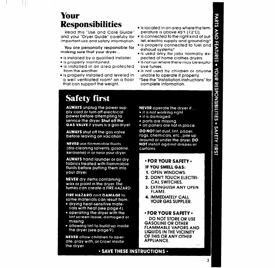 Your, Responsibilities, Safety first | Your responsibilities | Whirlpool LE7OlOXP User Manual | Page 3 / 12