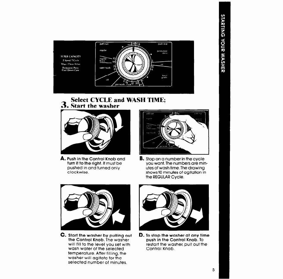Select cycle and wash time; 3. start the washer | Whirlpool LA7899XP User Manual | Page 5 / 16