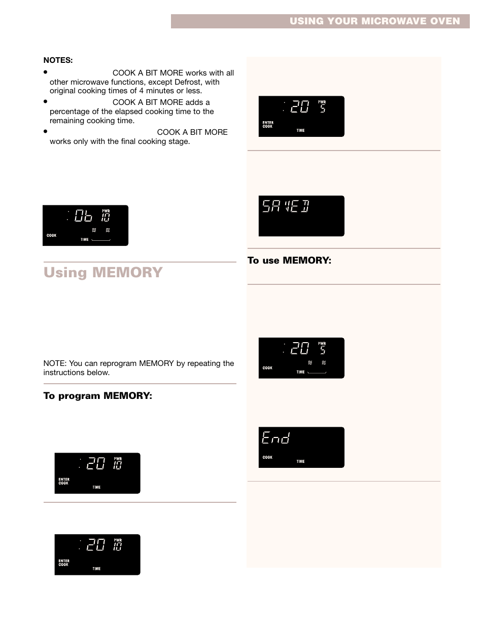 Using memory | Whirlpool GMC275PD User Manual | Page 11 / 32