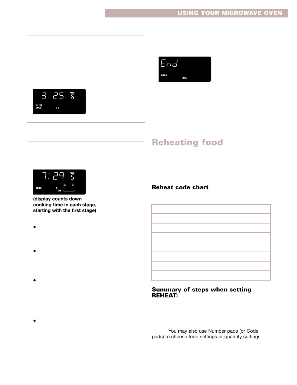 Reheating food | Whirlpool GMC275PD User Manual | Page 15 / 32