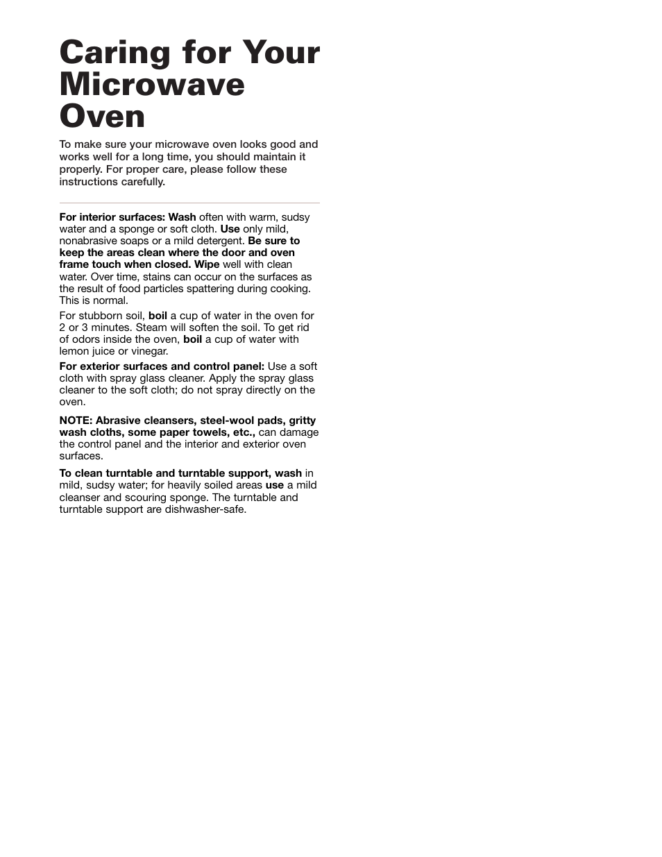 Caring for your, Caring for your microwave oven | Whirlpool GMC275PD User Manual | Page 28 / 32