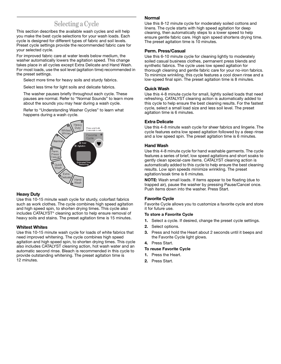 Selecting a cycle | Whirlpool CATALYST User Manual | Page 8 / 15