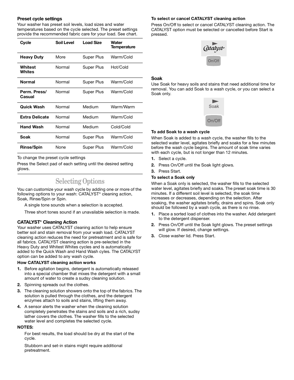 Selecting options | Whirlpool CATALYST User Manual | Page 9 / 15