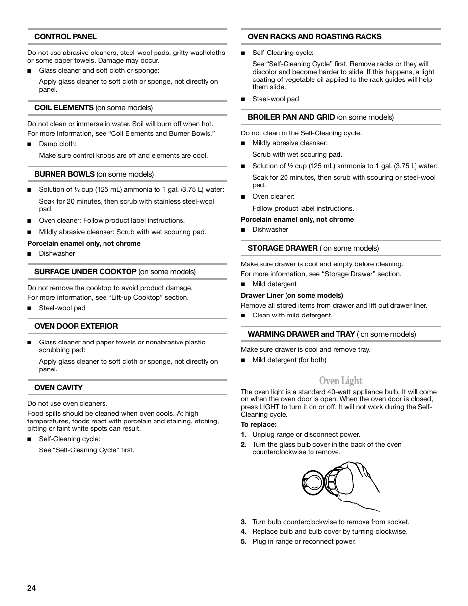 Oven light | Whirlpool 9761862 User Manual | Page 24 / 28
