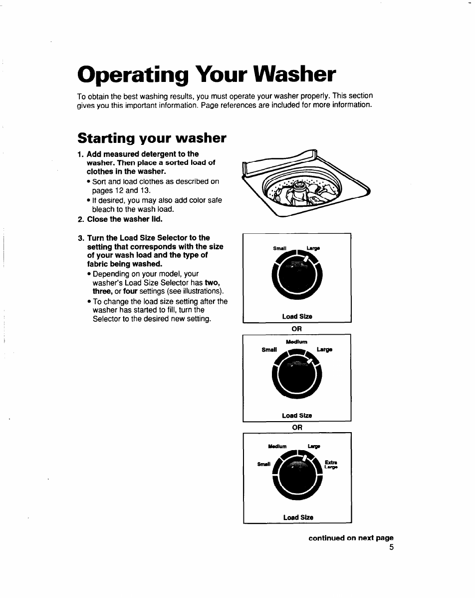 Operating your washer, Starting your washer | Whirlpool LBR6133DQ0 User Manual | Page 5 / 22