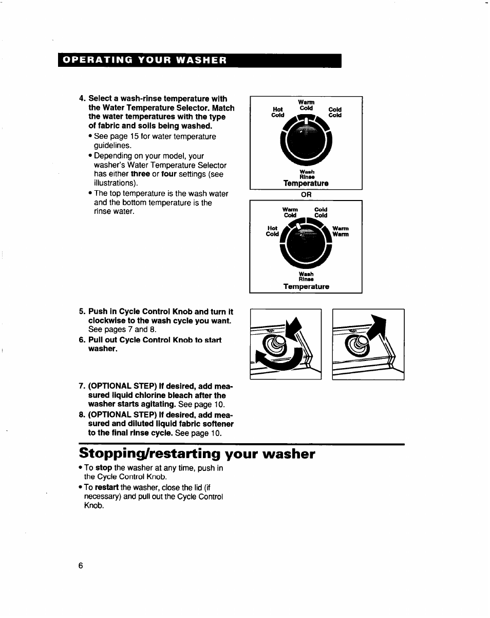 Stopping/restarting your washer | Whirlpool LBR6133DQ0 User Manual | Page 6 / 22