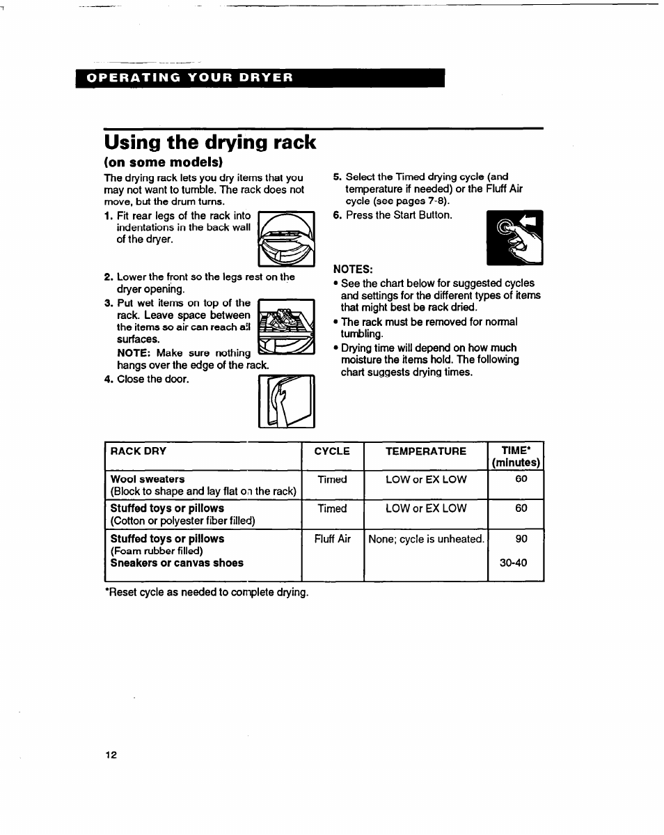 Using the drying rack, On some models) | Whirlpool 3401086 User Manual | Page 12 / 59