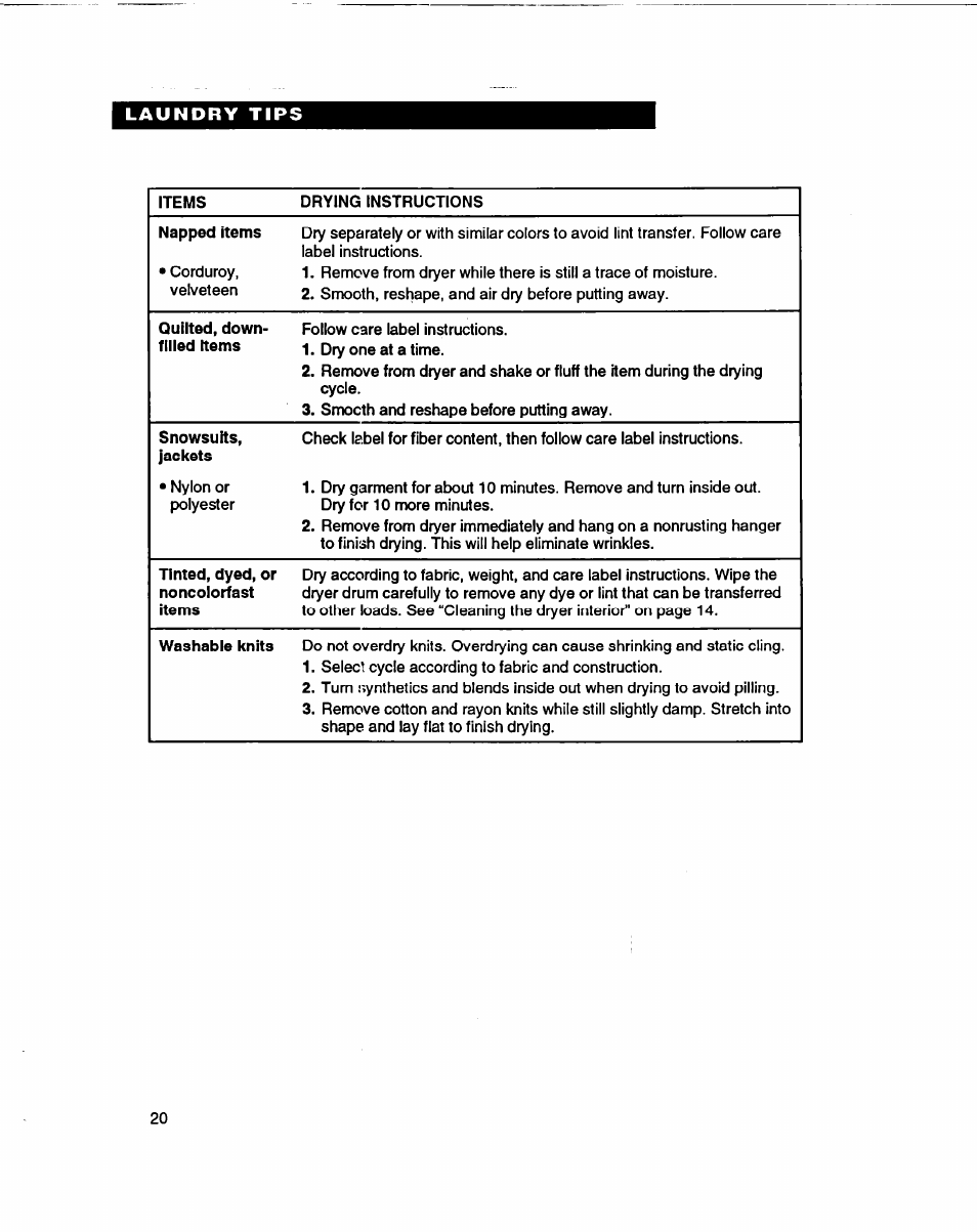 Whirlpool 3401086 User Manual | Page 20 / 59