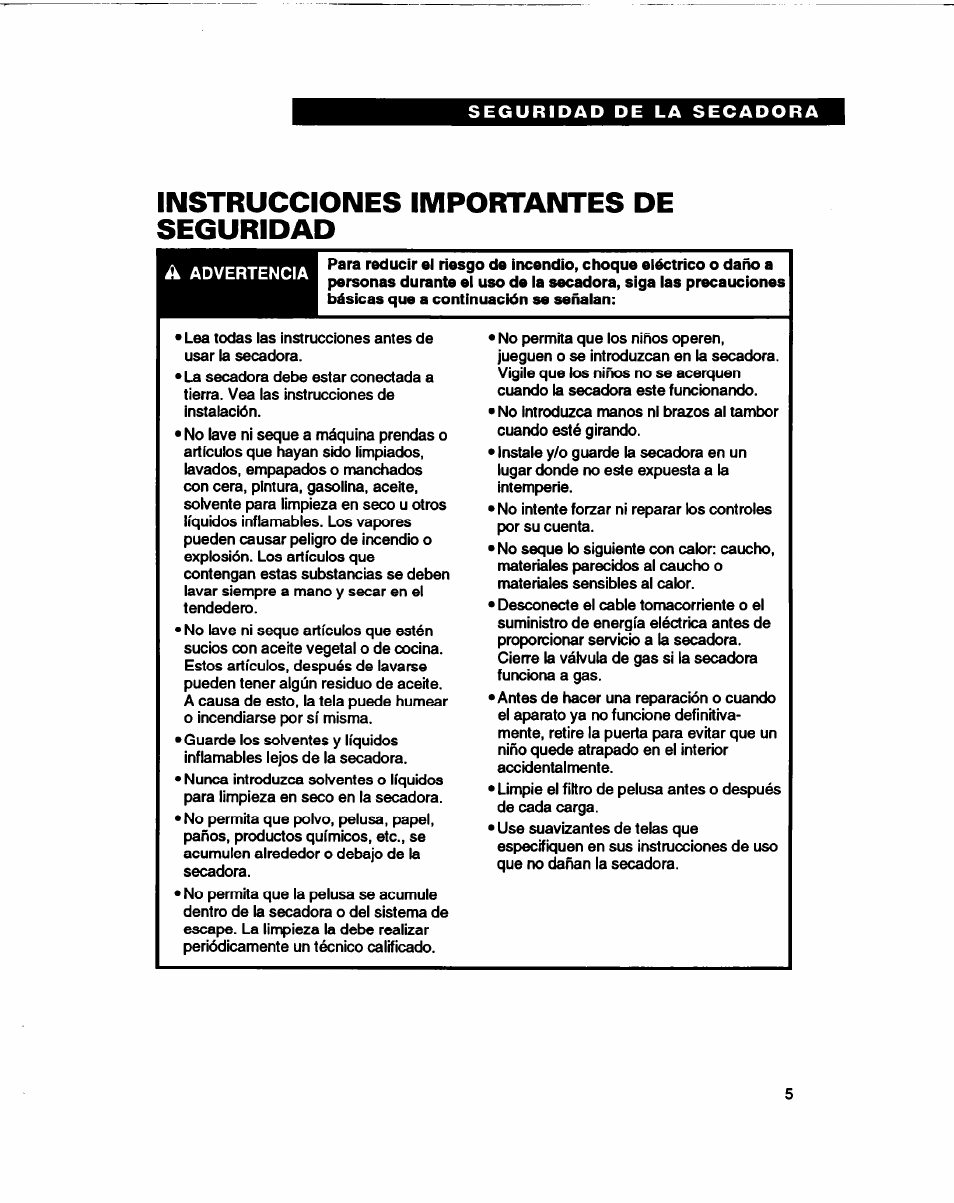 Instrucciones importantes de seguridad | Whirlpool 3401086 User Manual | Page 29 / 59