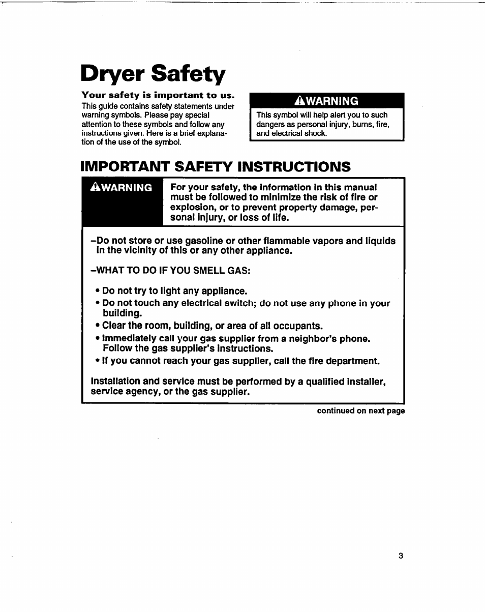 Dryer safety, Dryer safety -4, Important safety instructions | Whirlpool 3401086 User Manual | Page 3 / 59